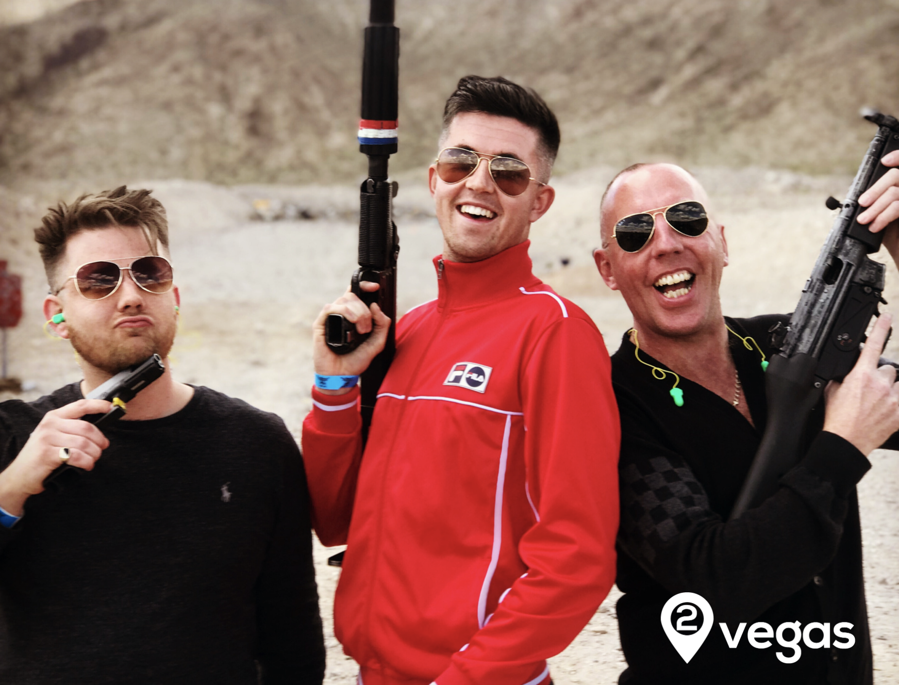 Three guests desert shooting in Las Vegas with 2Vegas.com